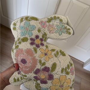 Floral Beaded Bunny Accent Pillow